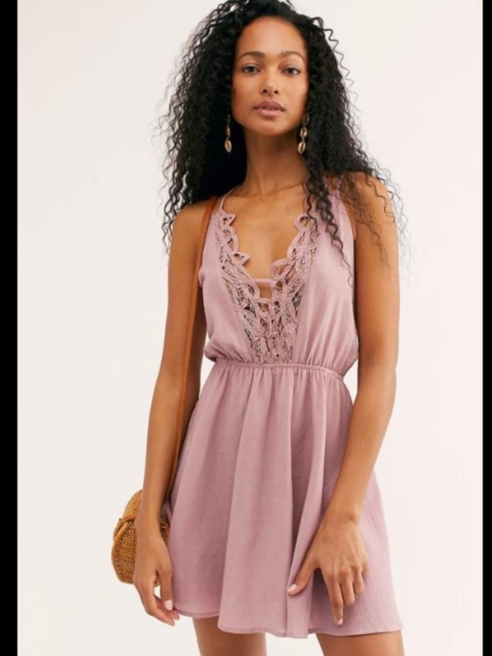 Free People Intimately Sittin Pretty Slip Dress Lace Dusty Rose Size Small